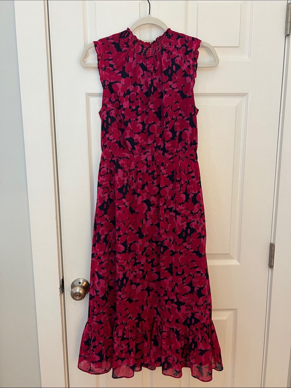J. Crew Hot Pink and Navy Floral Sleeveless Dress
